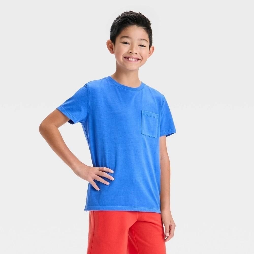 2 PACK BLUE + TAN: Boys' Short Sleeve Washed Pocket T-Shirt - Cat & Jack™ - XXL